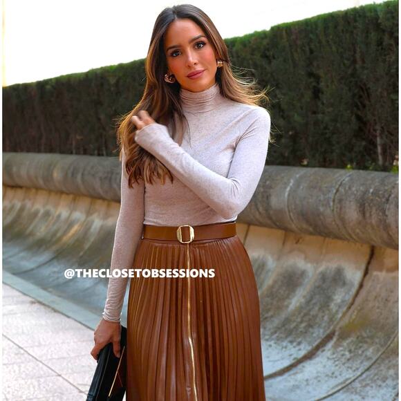 ZARA High-Waisted Whiskey Brown Pleated Midi Skirt NWT - Picture 5 of 16